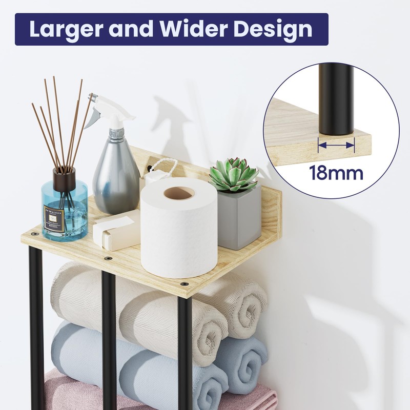 Wall Mounted Towel Racks for Bathroom with Shelf, Oak