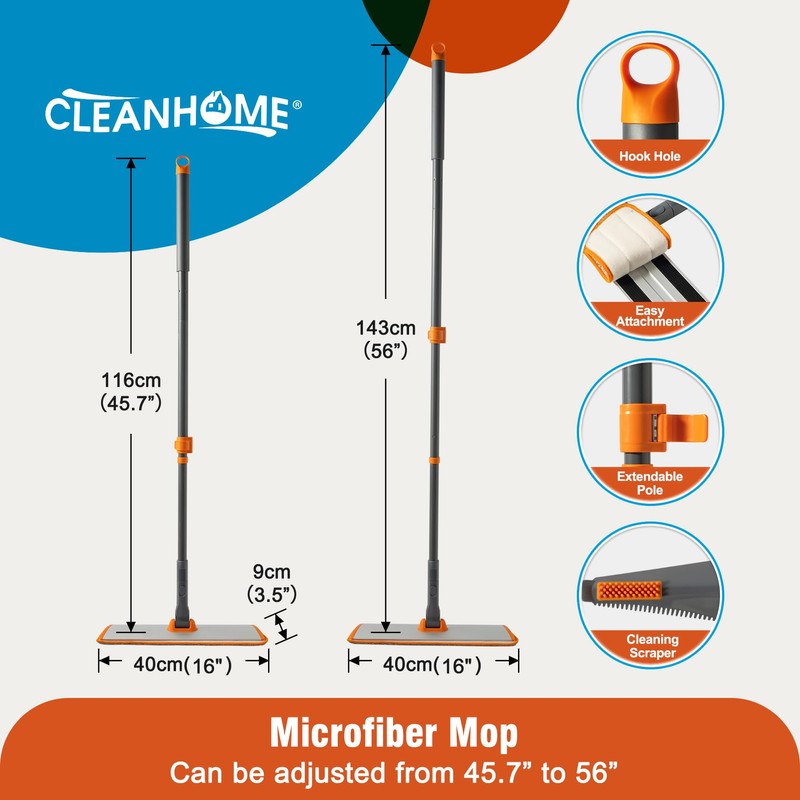 CLEANHOME Microfiber Mop Floor Dust Mop with Extendable Long Handle,