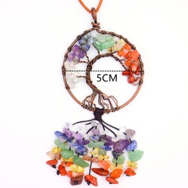 Healing Crystal Life Tree Car Hanging Accessories Ornaments Meditation Decorations Crystal Hanging Ornaments 7-Chakra Stones Tumbled Palm Stones for Meditation Yoga Good Luck Home Office
