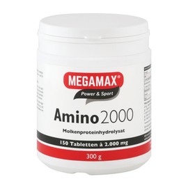 Megamax Amino 2000 Amino Acid Tablets, 100 Tablets, Pure Whey Protein Hydrolysate, Amino Acids Complex with (BCAA & EAA) and 7 Essential Aminos, Muscle Building, for Strength Sports and Bodybuilders PZN 0021798
