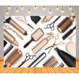 Loccor 5x4ft Fabric Barber Shop Party Backdrop Professional Hair Dresser Tools Hair Cutting Comb and Scissors on White Background Barber Theme Party Decorations Photo Studio Props