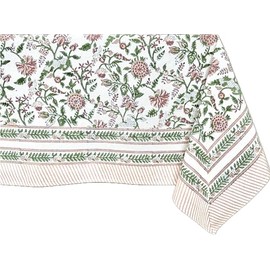 ATOSII Mahoka Rust 100% Cotton Square Fall Tablecloth, Handblock Floral Linen Table Cloth for Kitchen Dining Table I Parties Weddings Outdoors Easter Valentine's Gift I 60 X 90 Inches I 6 Seater