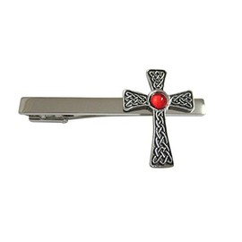 Large Celtic Cross with Red Center Square Tie Clip