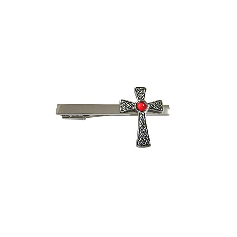 Large Celtic Cross with Red Center Square Tie Clip