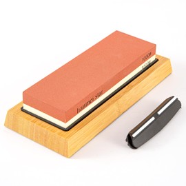 Premium Knife Sharpening Stone and Accessories, Dual Sided 1000/3000 Grit Wetstone Kit - Kitchen Knife Sharpener with Non-Slip Bamboo Base, and Knife Clamp.