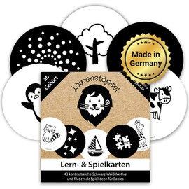 LÖWENSTÖPSEL Contrast Cards for Playful Early Childhood Promotion, 43 Pictures in Black and White with Extra Play Ideas, Baby Toy from Birth