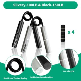 Metal Gripster Set (2 PCS), 100LB & 150LB, Hand Grip Strengthener with No-Slip Heavy-Duty Design, Grip Strength Trainer, Forearm Exerciser for Improved Hand and Wrist Strength, Hand Squeezer Grip Strength for Men, Women, and Children (Black and Silver)