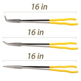 HEIHAK 3 Pieces 16 Inch Long Needle Nose Pliers Set, Straight, 45, 90 Degree Long Reach Pliers Set with Comfortable Handle for Tight Space