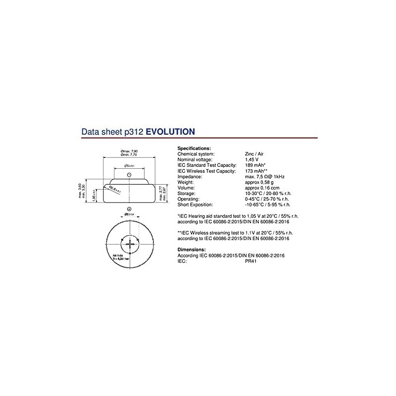 Power One Evolution Size 312 Hearing Aid Batteries, 60 p312