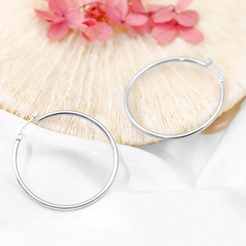 Kritz Women's Creole Earrings Thin in Silver Hypoallergenic - Earrings Endless Hoop Earrings Circle Large 30 40 50 70 mm Stainless Steel Silver-Plated - Jewellery Gifts for Women, Stainless Steel
