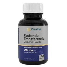 Factor de Transferencia - A Base de Calostro Bovino y 25% Inmunoglobulinas | 60 Cápsulas de 700mg | Suplemento Alimenticio para Hombres y Mujeres | Sin Azucar y Calidad Premium | VeraLife