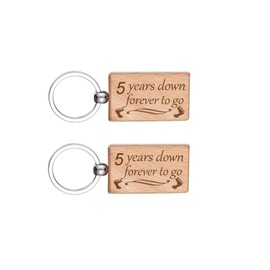 TIMBERDECOR 5 Year Anniversary Wooden Gift for Him Her - 5th Anniversary keychains for Wife Husband, 5 Year Marriage Gifts for Couple, Fifth Wedding Anniversary Modern Gifts for Men