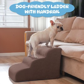 Yiruka Dog Steps for Small Dogs, 3-Step Dog Ramp and Stairs for High Beds and Sofa, Non-Slip Pet Stairs for Small Dogs and Cats, Removable and Easy to Clean Pet Stairs, Coffee
