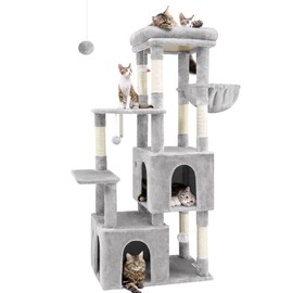 Globlazer Cat Tower for Indoor Cats, Heavy Duty Cat Trees for Large Cats Adult Big Cats Maine Coon Cat Tree Tower with Scratching Post, Extra Large Top Perch, Cat Condos, F61, Cloud Grey, 61inch