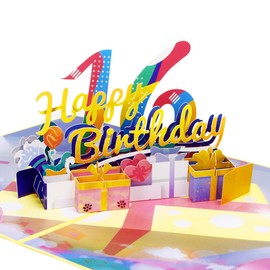 Ribbli Pop Up Birthday Card, Happy 16th Birthday Card, Sweet 16 Birthday Card, 3D Sixteen Year Old Birthday Cards for Girls Daughter Granddaughter, with Envelope