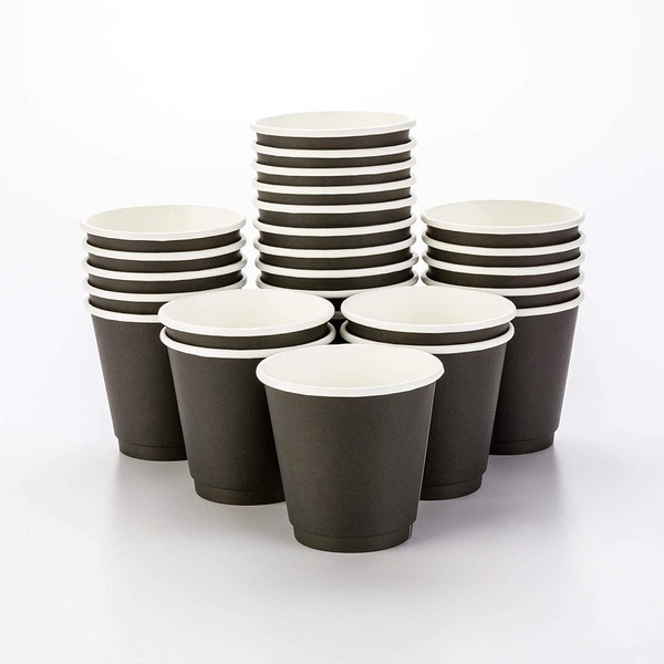 500-CT Disposable Black 8-oz Hot Beverage Cups with Double Wall Design: No Need for Sleeves - Perfect for Cafes - Eco Friendly Recyclable Paper - Insulated - Wholesale Takeout Coffee Cup