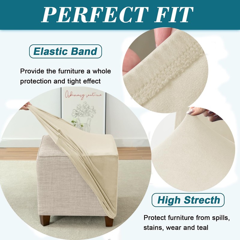 HFCNMY Ottoman Cover Square,Stretch Velvet Square Thick Slipcover Washable Storage