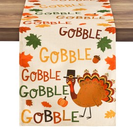 Cafemoon Cartoon Turkey Alphabe Fall Table Runner, Seasonal Autumn Kitchen Dining Table Decoration for Harvest Thanksgiving Home Decor 13x36 Inches