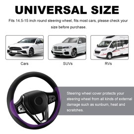 Wevdn Car Steering Wheel Cover, Non-Slip Soft Breathable Microfiber Leather Steering Wheel Protector, Universal Safety Vehicle Interior Steering Wheel Cover Fit for Cars SUVs RVs (Purple)