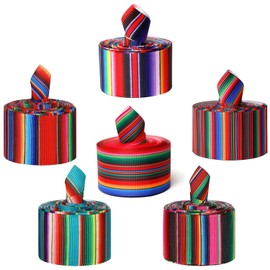 MLURCU Mexican Serape Ribbon Fiesta Ribbon 6 Rolls Rainbow Striped Ribbon Mexicano para Fiesta Colorful Grosgrain Ribbon for Gift Wrapping Mexican Party Decorations Mexican Costume Sewing Supplies