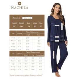 NACHILA Pajamas for Women-Viscose Made from Bamboo,Long Sleeve Pajama Sets Comfy Loungewear Pleated Pjs Green S