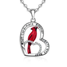 Red Cardinal Bird Pendant Necklace Inspirational Memorial Jewelry Sterling Silver Cardinal Appear When Angels Are Near Sympathy Spiritual Gifts for Women Loss of Loved One