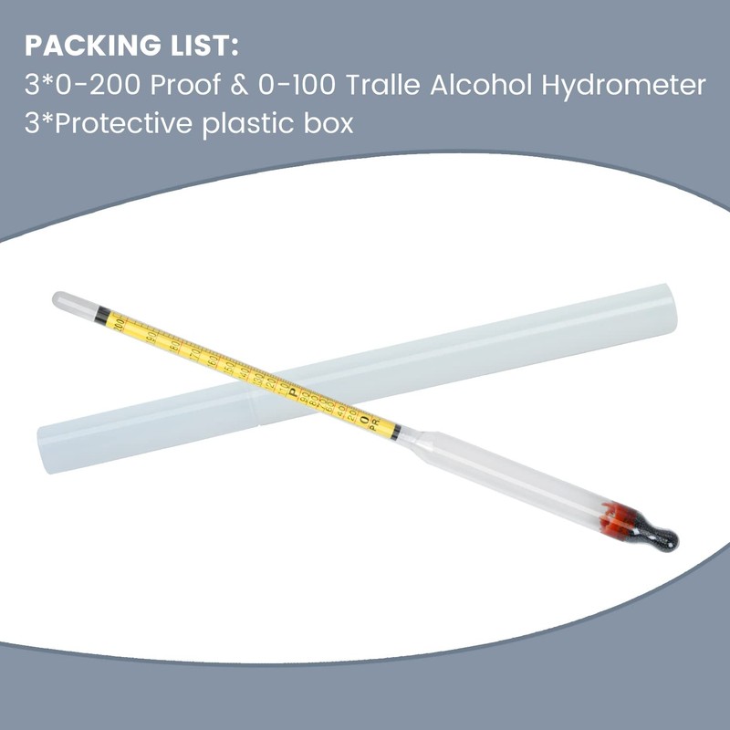 Hydrometer Alcohol 0-200 Proof and Tralle Accurate Alcohol Proof Tester