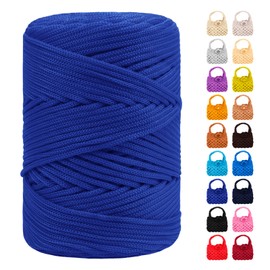 LEREATI Polyester Macrame Cord 3mm for Crocheting, 170m Braided Macrame Rope Polypropylene Cord Crochet Bag Cord, Polyester Macrame Yarn for Basket Bags DIY Crafts Home Decoration (Royal Blue)