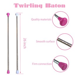 Oiloda 2 Pcs Twirling Baton 26-Inches Marching Band Baton Spinning Dance Baton Metal Gymnastics Parade Stick for Child in Majorette with 2 Dance Ribbon Streamer (White and Pink)