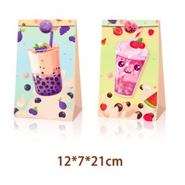 YXCMDCG 12 Pcs Boba Tea Party Bags Bubble Tea Gift Bag Goodie Bag Candy Bags with 12 Pcs Boba Tea Stickers for Boba Tea Party Favors Boba Tea Party Decorations Birthday Party Supplies