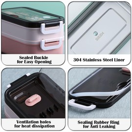 Tohoee 304 Edelstahl Bento Brotdose mit Suppenschalen Lunchbox mit Fächern 2 Lagen Brotdosen mit Gabel Löffel und Isolierung Taschen Geeignet für Büro Picknick Schule Erwachsene