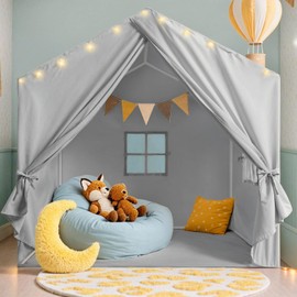 Kids Tent, Play Tent with Star Lights, Large Play Tents with 2 Windows, Kids Playhouse Indoor & Outdoor, Reading Nook, Christmas Toddler Tents for Girls & Boys, 52" x35" x 51", Gray