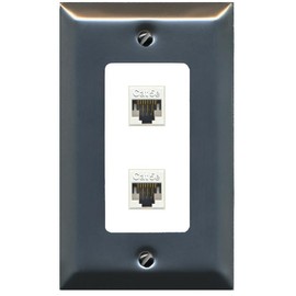 RiteAV Decorative 2 Port Cat5e Ethernet Wall Plate - 1 Gang Brushed-Nickel/White