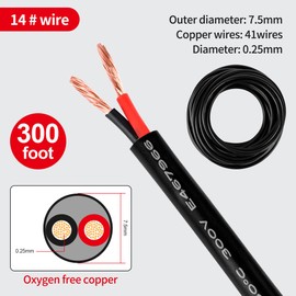 14 Gauge Electrical Wire 2 Conductor 14 AWG Electrical Wire Stranded PVC Cord Oxygen-Free Copper Cable 300FT Pure Copper Flexible Cable Wire Cord for LED Lamp Lighting Strips Automotive…