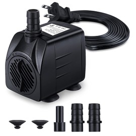 CWKJ Fountain Pump, 160GPH(10W 600L/H) Submersible Water Pump, Durable Outdoor Fountain Water Pump with 7.2ft（2.2m）Power Cord, 3 Nozzles for Aquarium, Pond, Fish Tank, Water Fountain Pump