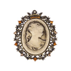 Alilang Vintage Inspired Brass Tone Topaz Crystal Rhinestone Cameo Lady Maiden Fashion Pin Brooch