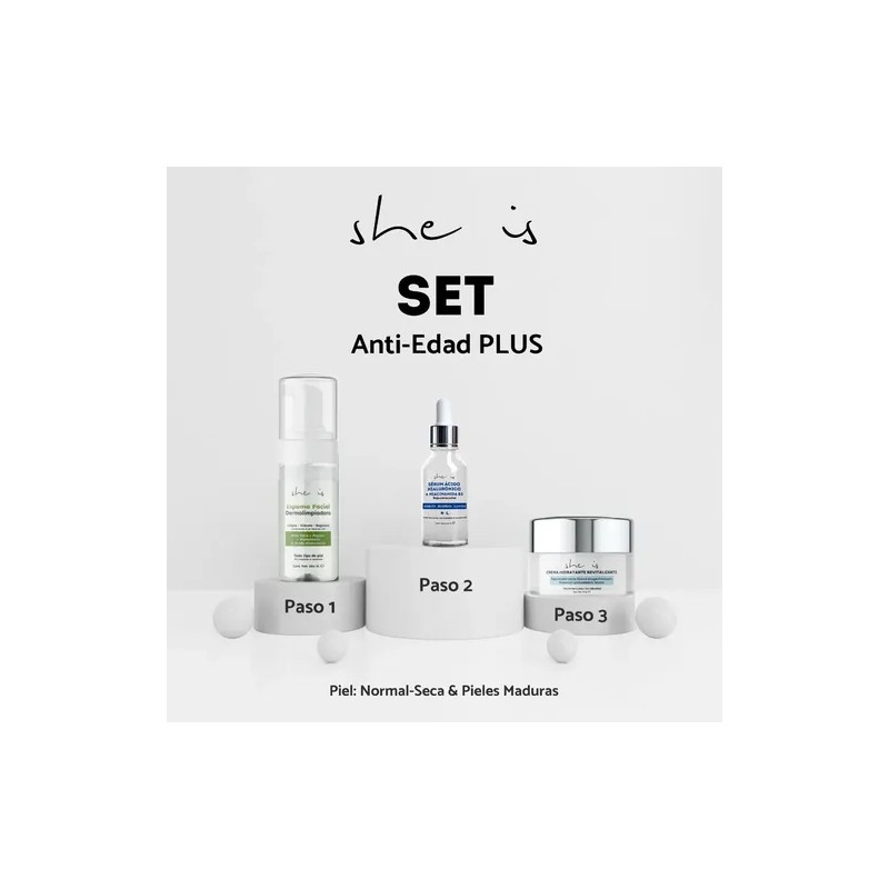 Set Facial Antiedad Plus, She Is Skincare (3 Productos)