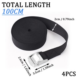 SYEYCW 4 Pcs Black Tie Down Straps, 1M x 20mm Adjustable Tie Heavy Duty, Ratchet Lashing Straps, Roof Rack Belts, Tensioning Belts with Quick Release Cam Bukle, for Motorcycle, Trucks, Cargo