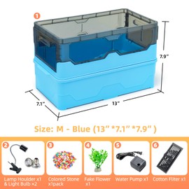 RunDuck Turtle Habitat Tank Kit– Fresh Filtration, Waterplay Fun, Diverse Living, Heat Lamp, Water Pump and Convenient Water Changes in Turtle Tanks Habitat Kits Turtle cage (Blue, Medium)
