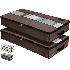 LACAZO Underbed Storage Bag Set of 2 Underbed Storage Bags Waterproof Fabric Underbed Storage Bag Clothes Storage Bag Storage and Storage of Bedding and Clothes (Brown)