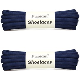 "Puzeam 2 Pairs Oval Athletic Shoelaces 15 Colors 1/4"" Half Round Shoe Laces for Sneakers - Navy Blue 100"