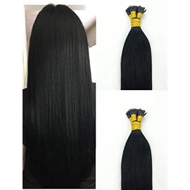 Hair Faux You 22" Remy Straight Pre bonded I Tip Human Hair Extensions Professional Salon, 100 grams 125 strands Per Package, Color #1 Jet Black
