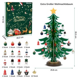Dhnvcud Advent Calendar 2024 Children with Wooden Christmas Tree & 36 Ornaments, 24 Days Christmas Countdown Advent Calendar for Children Christmas Calendar Mini Christmas Tree Pendant for Crafts