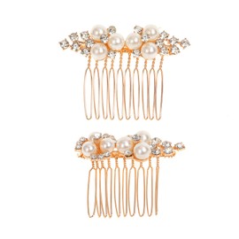 LOHGOU 2 Pcs Pearl Hair Side Combs for Women Girls, Bride Rhinestone Hair Combs Clips Wedding Party Crystal Hair Clips Hair Accessories (Gold)