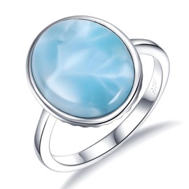 MDFUN Natural Larimar Ring for Women 925 Sterling Silver 12 * 15mm Oval-shaped Blue Gemstone Eternity Band Jewelry Gifts (8)