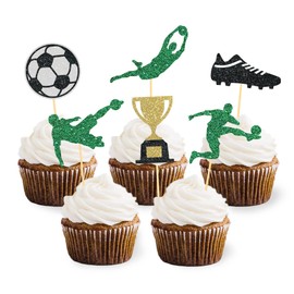 24Pcs Soccer Cupcake Toppers for Soccer Decorations, Sports Football Theme Party Birthday Baby Shower Decorations (Mixed 1)