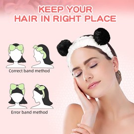 FUKPO Hair Band Cosmetic Panda Cat Ears, 2 Pieces Face Make Up Headbands Hair Band Make-Up Shower Wash Cosmetic Headband, Plush Elastic Hair Bands Women Girls Yoga Spa Sports