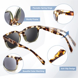 Epavouos Reading Sunglasses for Women Oversized Lenses Blue Light Blocking Square Sun Readers Spring Hinge UV400 Protection Tortoise 1.75