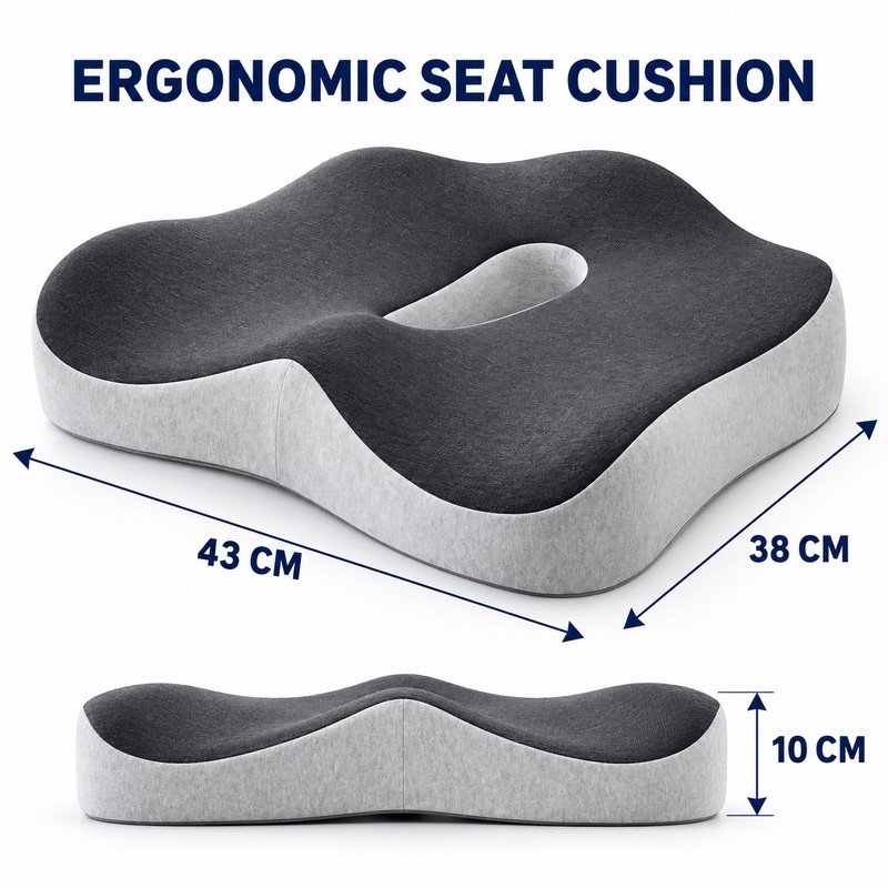 Memory Foam Seat Cushion and Lumbar Support Pillow for Office