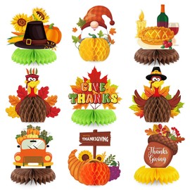 Fenyluxe 9PCS Thanksgiving Table Decorations Set, Fall Tabletop Honeycomb Pumpkin Turkey Centerpieces, Autumn & Friendsgiving Party Decor, Dinner Table Supplies